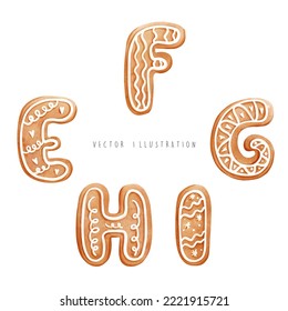 Gingerbread cookies font, gingerbread alphabet, vector illustration