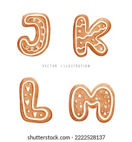 Gingerbread cookies font, gingerbread alphabet, vector illustration