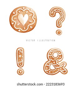 Gingerbread cookies font, gingerbread alphabet, vector illustration