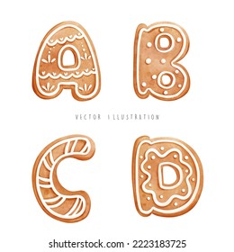 Gingerbread cookies font, gingerbread alphabet, vector illustration