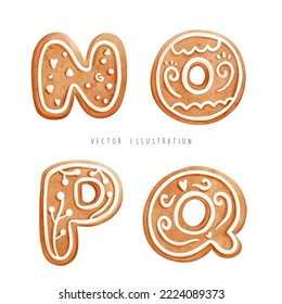 Gingerbread cookies font, gingerbread alphabet, vector illustration