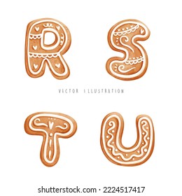 Gingerbread cookies font, gingerbread alphabet, vector illustration