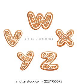 Gingerbread cookies font, gingerbread alphabet, vector illustration