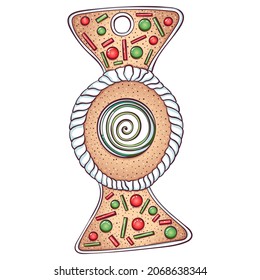 Gingerbread cookies in the form of candy. Vector illustration of Christmas baking. Christmas gingerbread. Cartoon hand draw style isolated on white. Design for greeting cards, banners, poster, print.