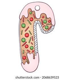 Galletas de pan de jengibre en forma de caña. Ilustración vectorial del horneado navideño. Pan de jengibre de Navidad. El estilo dibujado a mano con dibujos animados aislados en blanco. Diseño para tarjetas de felicitación, banners, afiches, impresos.
