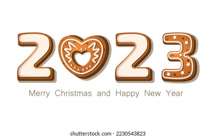 gingerbread cookies in the form of numbers 2023. in cartoon style on a white background