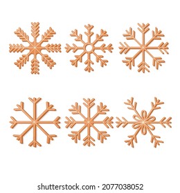 Gingerbread cookies in the form of snowflakes, vector illustration, on a light background.