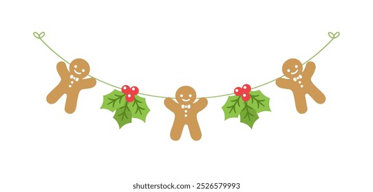 Gingerbread Cookies Garland Decor, Christmas Graphics Festive Winter Holiday Season Bunting