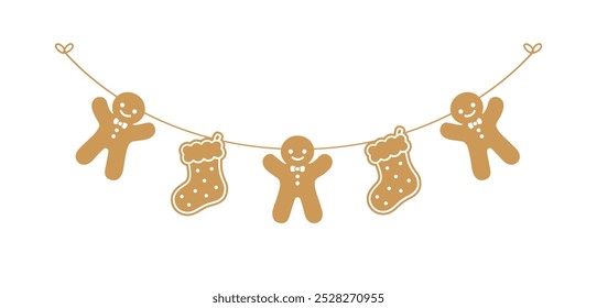 Gingerbread Cookies Garland Decor, Christmas Graphics Festive Winter Holiday Season Bunting