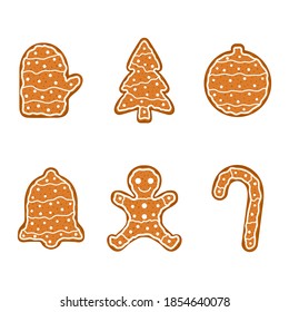Gingerbread cookies icon set. Christmas cute food symbols. Vector illustration isolated on white.