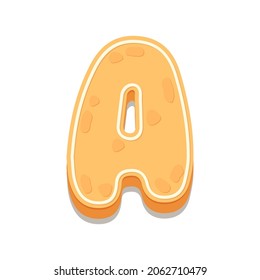 Gingerbread Cookies letter A. Cartoon letter with icing sugar covering. Vector illustration for your design.
