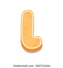 Gingerbread Cookies letter L. Cartoon letter with icing sugar covering. Vector illustration for your design.