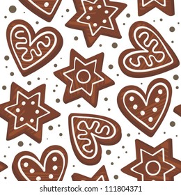 gingerbread cookies on dotted background christmas  seamless pattern