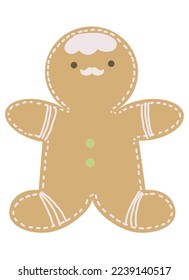 Gingerbread cookies on white background. Gingerbread cookies. Winter homemade sweets in shape of house and gingerbread man, tree and reindeer, star and snowflake, jingle bell and heart. Cartoon