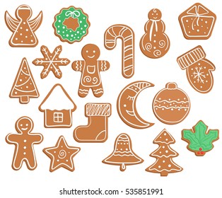 Gingerbread cookies on white background.