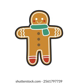 gingerbread cookies with outline flat vector design.