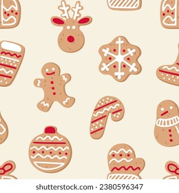 Gingerbread cookies pattern. Flat cartoon style