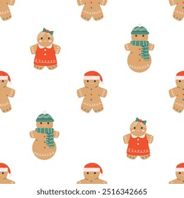 Gingerbread cookies seamless pattern. Flat square illustration on white background