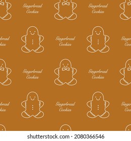 Gingerbread cookies seamless pattern on yellow background. Christmas holidays celebration. Vector illustration.