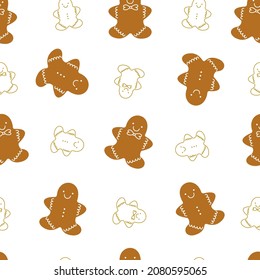 Gingerbread cookies seamless pattern on white background. For Christmas holidays. Vector illustration.