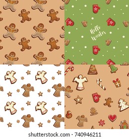 Gingerbread cookies seamless pattern set. vector illustration