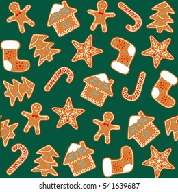 Gingerbread cookies seamless pattern. Vector illustration.