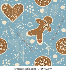 Gingerbread cookies Seamless Pattern. Vector Illustration