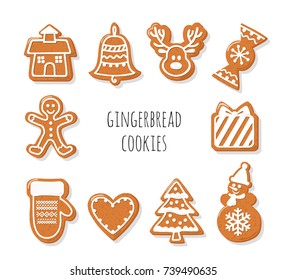 Gingerbread Cookies set. Christmas decorative elements.