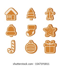 gingerbread cookies set christmas isolated on white background. illustration Vector.