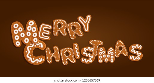 Gingerbread cookies set collection, Merry Christmas text, vector illustration