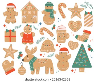 Gingerbread cookies set of illustrations flat style isolated on white background