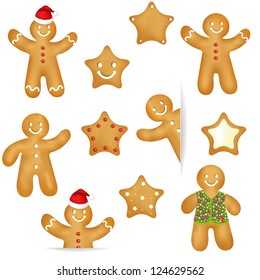 Gingerbread Cookies Set Isolated On White Background, With Gradient Mesh, Vector Illustration