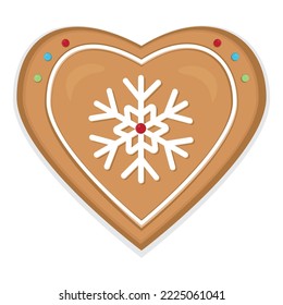 Gingerbread cookies set isolated on white background. Xmas hearts decorated and glazed