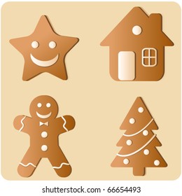 Gingerbread Cookies Set, vector illustration of decorative Christmas ornaments