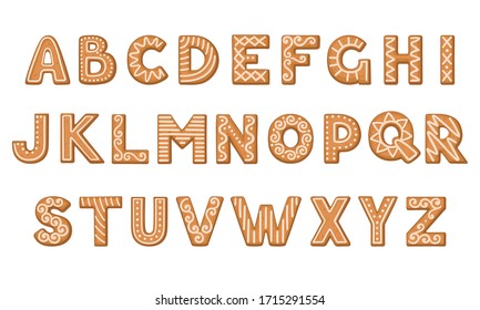 Gingerbread Cookies in the Shape of Alphabet with Icing Sugar Ornament Vector Set