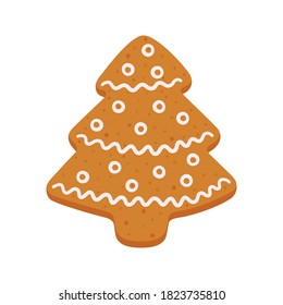 Gingerbread cookies in the shape of a Christmas tree. Isolated vector objects on white background