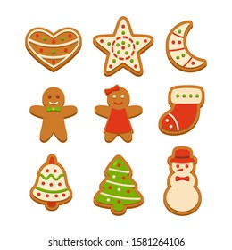 Gingerbread cookies vector illustration set