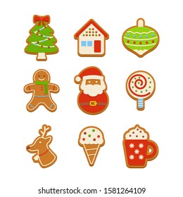 Gingerbread cookies vector illustration set