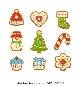 Gingerbread cookies vector illustration set