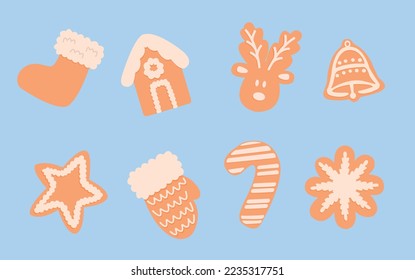 Gingerbread cookies vector set. Winter holiday baking. 