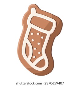 Gingerbread cookies. Winter homemade sweet in shape of Christmas sock. Cartoon Vector illustration