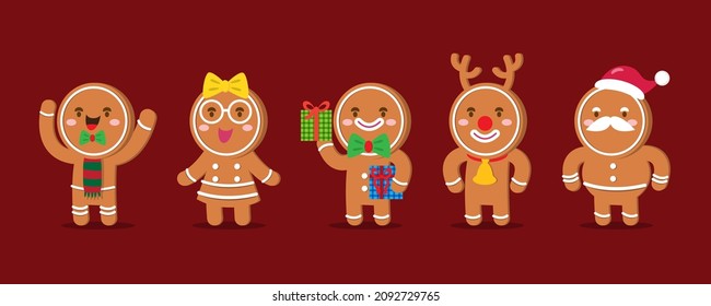 Gingerbread cookies. Winter homemade sweets in different activity design element for invitation card, party, New Year's, Christmas, parties. Design elements for the web, cards and publications.