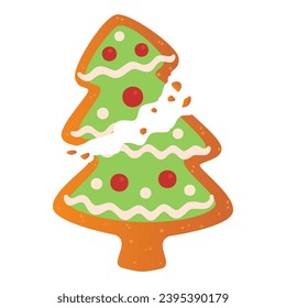 Gingerbread cookies. Winter homemade sweets in shape of house and gingerbread xmas tree broken cookies. Cartoon Vector illustration