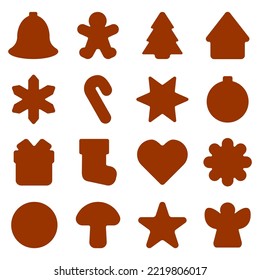 Gingerbread cutting forms. Christmas cutters collection. Christmas gingerbread vector shapes. 