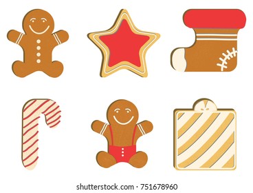 Gingerbread decorated colored icing. Qualitative vector illustration for new year's day, christmas, winter holiday, cooking, new year's eve, food, silvester, etc