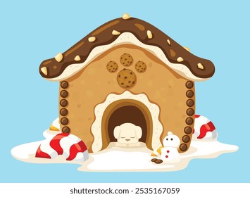 Gingerbread Dog House Vector Illustration