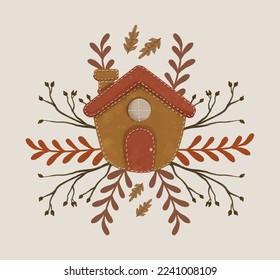 Gingerbread with Dried Autumn Leaves Composition Vector Illustration