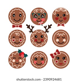 Gingerbread Faces Gingerman Bundle Christmas Cookie Face Set Winter Holidays Round Ornaments