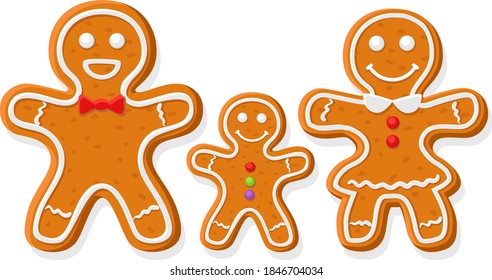 Gingerbread family dad, mom and baby, character. Merry christmas and happy new year