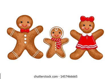 
Gingerbread Family. Mom, Dad And Baby.Vector Illustration Of Holiday Baking. Christmas Collection.